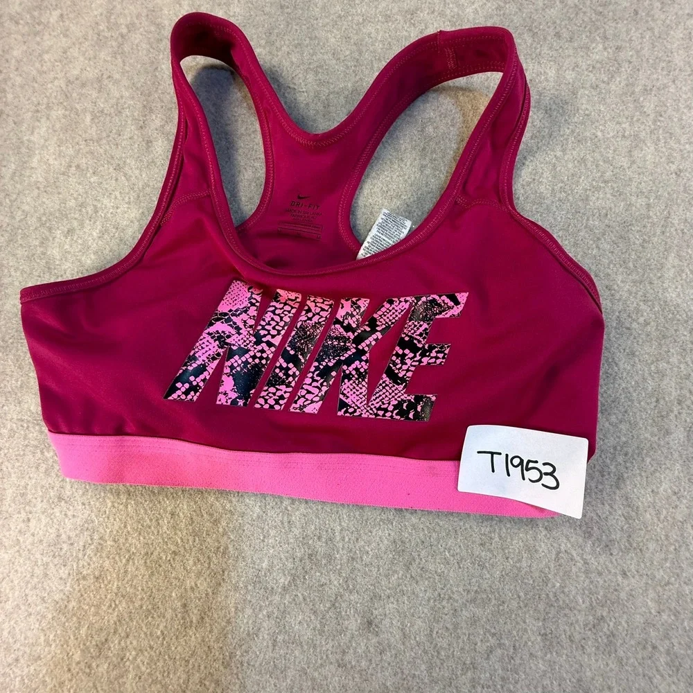 Nike Dri-FIT Sports Bra Magenta Pink Snakeskin Logo Racerback Medium T1953